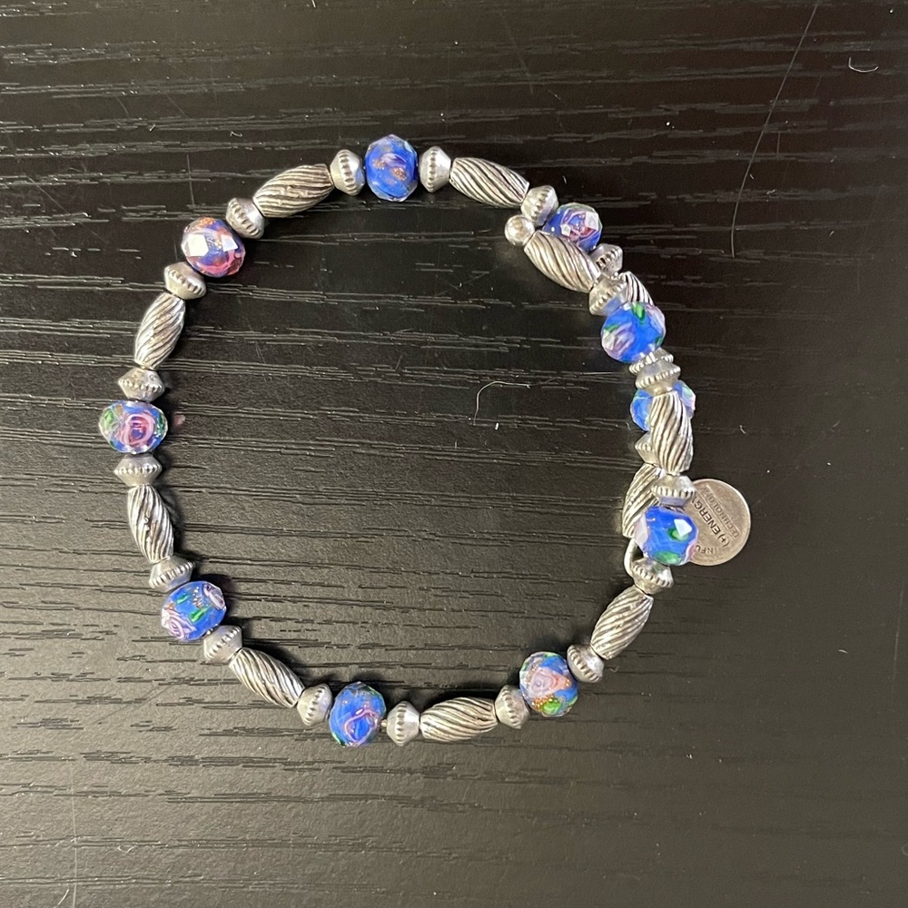 Alex and Ani silver tone blue colorful bead bracelet wrap